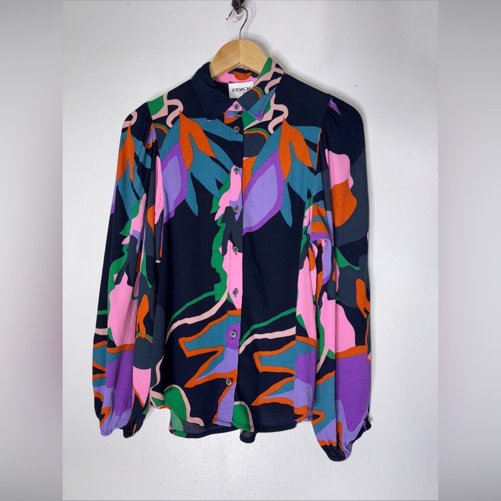 Frnch Multicolor Collar Ballon Long Sleeve Button Down Top Small
